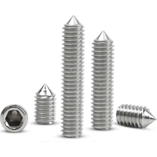 1/50pcs M5 M6 M8 M10 M12 M16 DIN914 304 stainless steel Hex Hexagon Socket Cone Point Grub Set Screw Allen Head Tapered End Bolt