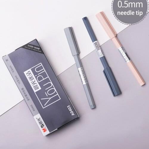 12pcs/box Black Ink Refill Gel Pens M&G A0403 Smooth Writing 0.5mm Needle Tip Solid Color Fashion Pens School Office Supplies