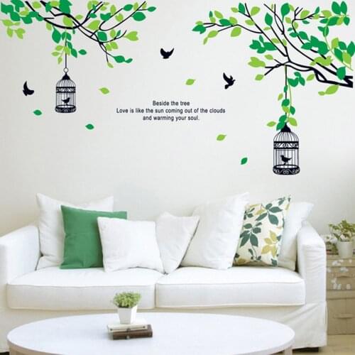 155*70cm Fresh Green Trees Bird Cage Self-Adhesive Wall Stickers Living Room Decals Bedroom Sofa Background Decoration Wallpaper