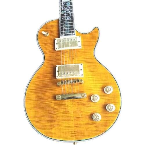 2021 FP-3113Yellow Color Solid Body Maple Flame Top Ebony Fretboard Abalone Pearl Flower Inlay Standard LP Electric Guitar