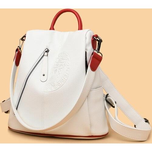 2021 Fashion White Anti-theft Soft Leather Bag Kawaii School Female Luxury Leather Designer Waterproof Womens Backpack