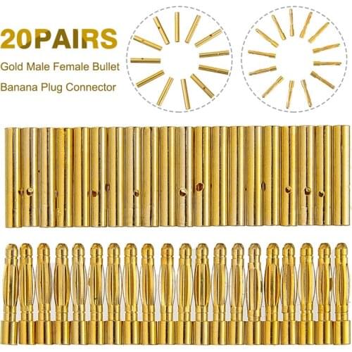 40pcs Gold 2mm Male+Female Bullet Banana Plug Connector For RC Battery ESC High Quality Banana Connectors