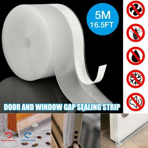 5M Door Window Sealing Strip Silicone Cuttable Weatherproofing Soundproof Acoustic Seal for Wall Doors Window Shower Glass Slit
