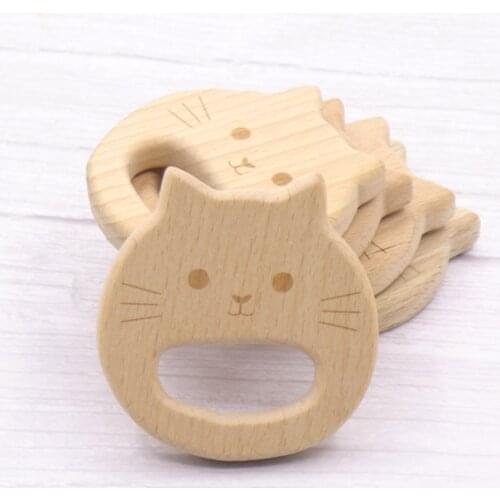 5pcs Baby Wooden Teether Cat Cute Beech Wood High Quality Bpa Free Baby Teether Toys
