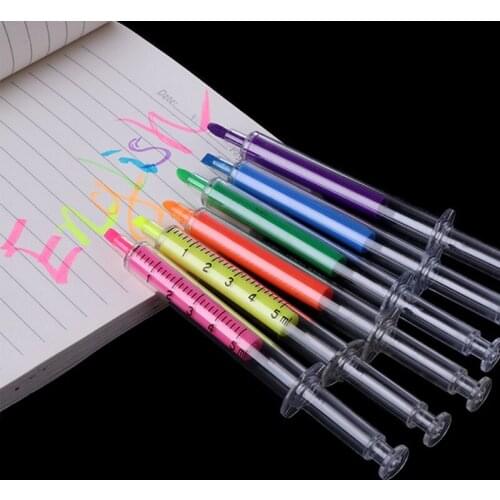 6 Pcs/Lot Creative Highlighter Pens Syringe Design Markers Fluorescent Pen Stationery Scrapbook Material School Supplies