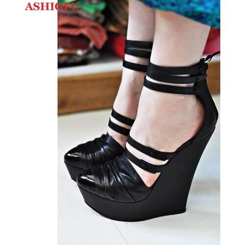 ASHIOFU 2020 Handmade Women Wadge Heel Pumps Ankle Straps Party Prom Dress Shoes Sexy Evening Dating Fashion Pumps Shoes
