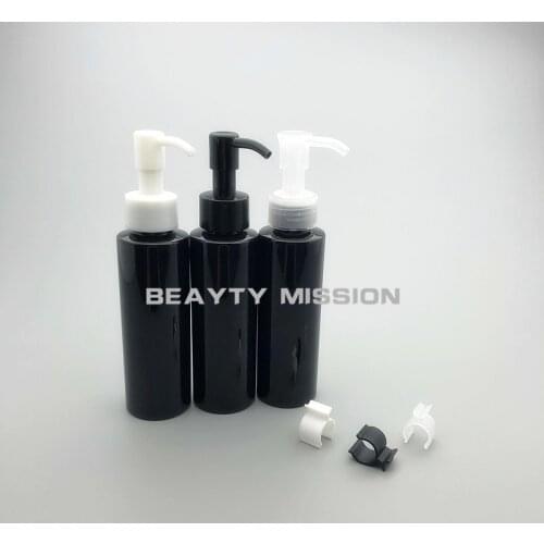 BEAUTY MISSION 48 pcs/lot 100ml black round PET bottle essential oil pump, empty Cleansing Oil plastic bottles container