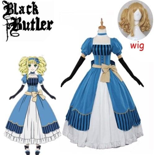 Black Butler Kuroshitsuji Elizabeth Midford (Lizzy) Fancy Party Halloween Dress Cosplay Costume Wig Princess Clothes Full Set