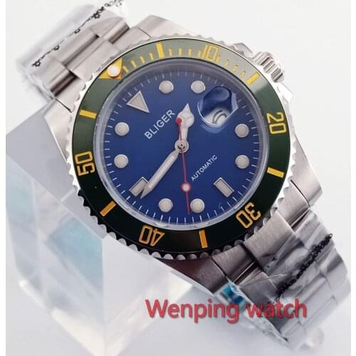 Brand bliger Mechanical Watches 40mm sky blue Sterile dial Luminous Ceramic Bezel sapphire glass Automatic Mens watch W2590