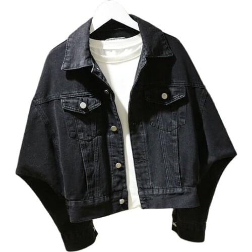 Black Bat Sleeve Short Denim Jacket 2021 Spring and Autumn New Korean Loose Student Jacket Women Jacket