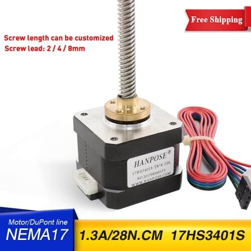 3d printer motor 34mm Nema17 stepper motor with T8 screw lead 8mm 300mm 42 motor 42BYGH 17HS3401S-T8 for Z axis long screw