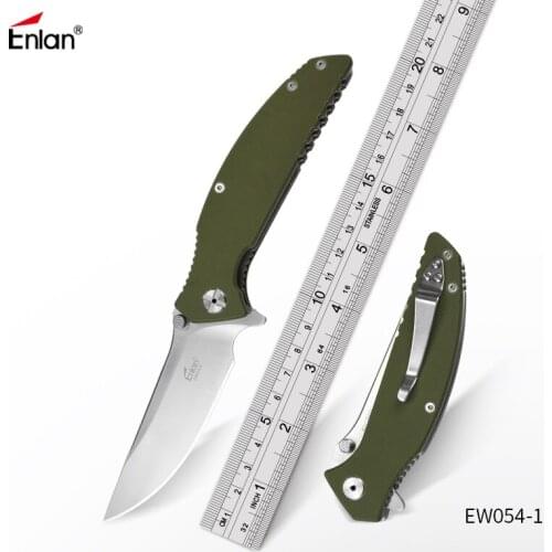 ENLAN 58Hrc Tactical Camping knife Survival Pocket Knives 8cr13mov Blade ,Green G10 Handle Outdoor Knives EDC Tool Dropshipping