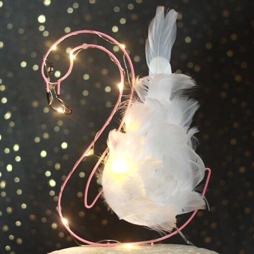 Flamingo Swan Feather Cake Decoration New Wire Swan Feather Dress Up Cake Party Flag Party Supplies