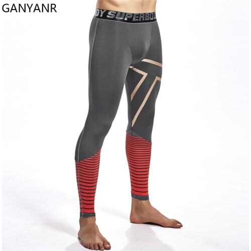GANYANR Compression Pants Running Tights Men Gym Leggings Sportswear Sport Sexy Basketball Yoga Jogging Training Exercise black