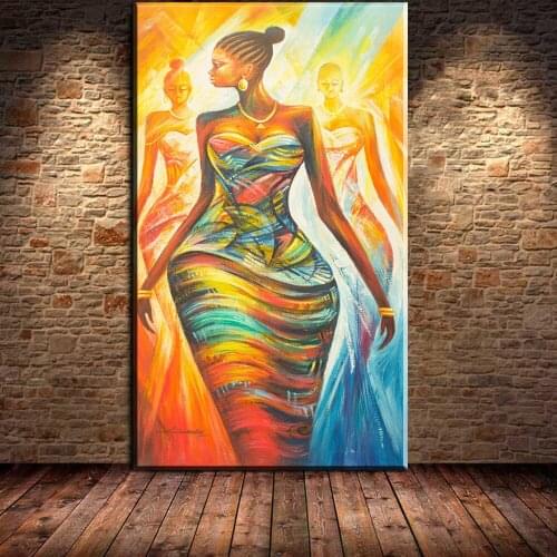Canvas Wall Art Prints Modern Abstract African Women Canvas Painting Wall Art for Living Room Colorful Woman Decoration Unframed