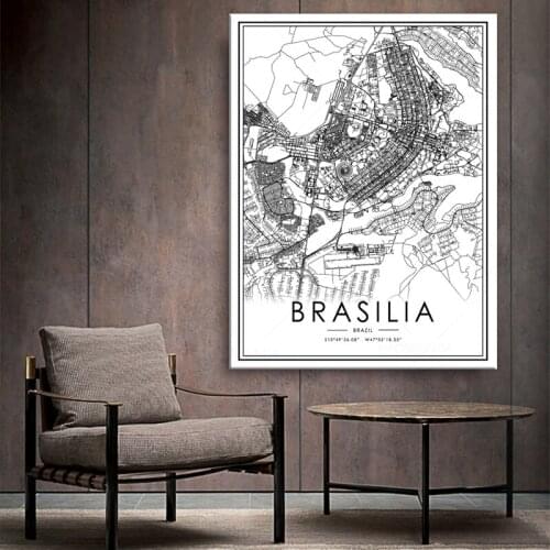 World City Maps Custom BRASILIA Poster Canvas Paintings Print Black White Wall Art Pictures Home Decor for living room framed