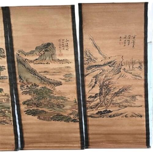 China Old Scroll Painting Four Screen Paintings Middle Hall Hanging Painting Calligraphy Landscape In Four Seasons Drawing