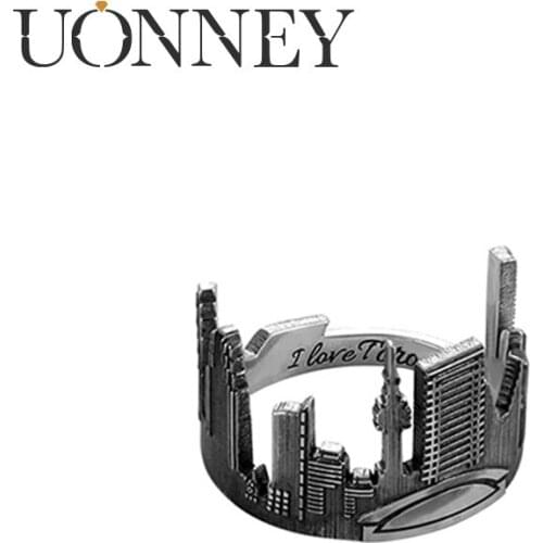 UONNEY Dropshipping Customized Cityscape Skyline Ring Personalized Punk Friendship Silver Jewelry Rings Vintage Unique Gift Idea