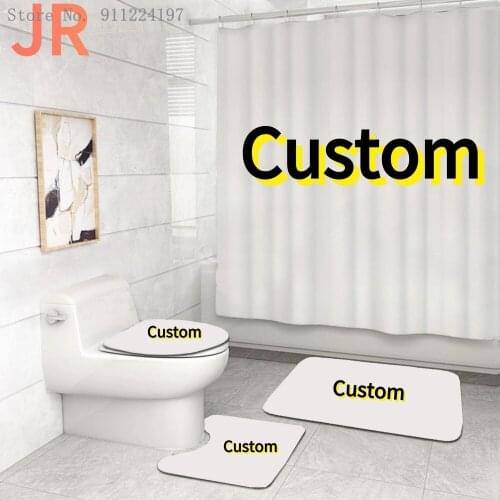 4 Pieces Sets Bathroom Decor Home Any Design Customized Waterproof Polyester Shower Curtain Rug Toilet Cover Non-slip Floor Mat