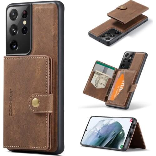 For Samsung Galaxy S21 S20 Ultra S21 FE Leather Case with Magnetic Wallet Leather Small Wallet in Kickstand Card Holder Cover