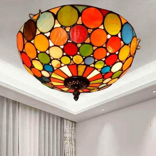 Creative Mediterranean Vintage Tiffany Colored Glass Corridor Balcony Lobby Bedroom Bar Ceiling Lamp 30cm