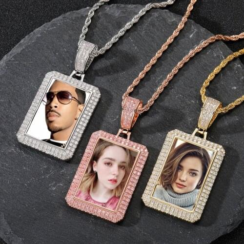 Square Photo Frame Solid Pendant DIY Hip-Hop Jewelry Micro-Inlaid Zircon Diamond Medallion Photo Pendant Souvenir Photo Necklace