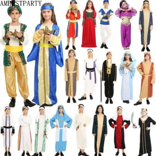 Hot 2017 prince Princess Costume kid Performance Arab Costume Carnival Halloween Costumes children Shepherd clothing AMBESTPARTY