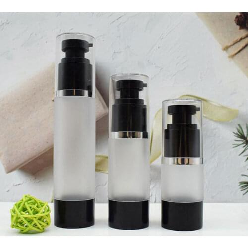 50ml round head frosted plastic black airless bottle silver line eye essence serum/lotion/emulsion liquid foundation packing
