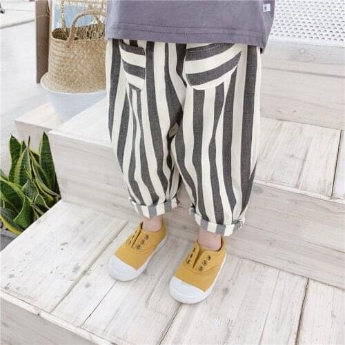 MILANCEL 2021 Autumn New Kids Pants Korean Harlan Striped Casual Trousers