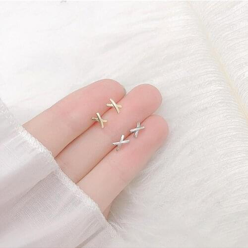 Fashion Delicate Small Temperament Bow-Knot Zircon Earrings Simple Minimalism X-shaped Ear Studs Women Jewelry Gift