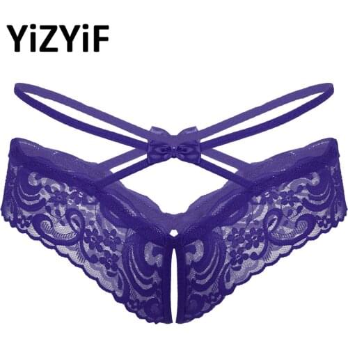 Mens Sissy Lingerie Underwear Sheer Lace Crotchless Open Crotch Briefs Thongs Bowknot Gay Panties Underpants