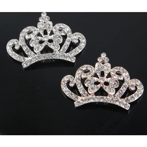 Nishine 5PCS Crown Rhinestone Buttons Diy Bling Alloy Crown For Women Wedding Party Bride Headdress Hair Embellishment Buttons