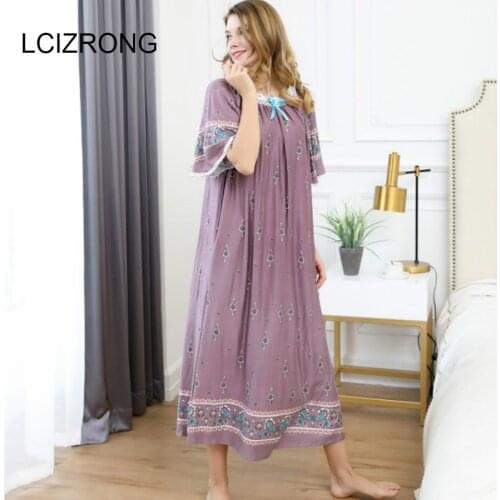 Summer Elegant Embroidery Women Fat Nightgowns Sleep Home Dress Female Loose Mom Girl Night Dress Ladies Sleepwear Long Nuisette
