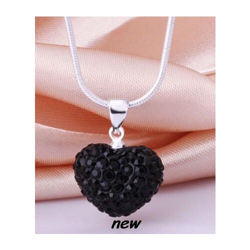 Urt435lor white black 16 inch mix Silver Plated Heart Necklace Pendant Snake Chains crystal