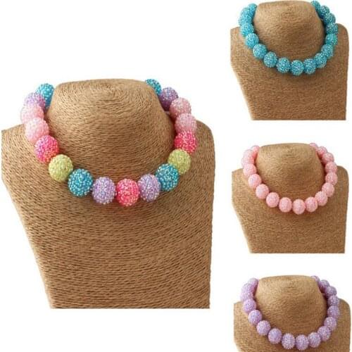 New Style Baby Girl Chokers Necklace Girls 20mm Chunky Rhinestone Beads Strand Necklace Infants Birthday Gift Bubblegum Necklace