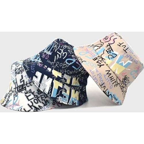 Graffiti Printed Bucket Hat Spring And Summer Fisherman Hat Simple Sunshade Outdoors Panama Flat Top Fashion Casual For Girl Cap