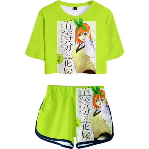 Casual 3D Comic The Quintessential Quintuplets Womens Two Piece Sets Popular Exposed Navel t shirt and Shorts Girl Summer Suits