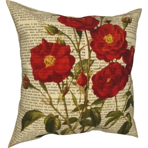 Botanical Print On Old Book Page Roses Pillowcase Printing Polyester Cushion Cover Decor Pillow Case Cover Home 45X45cm
