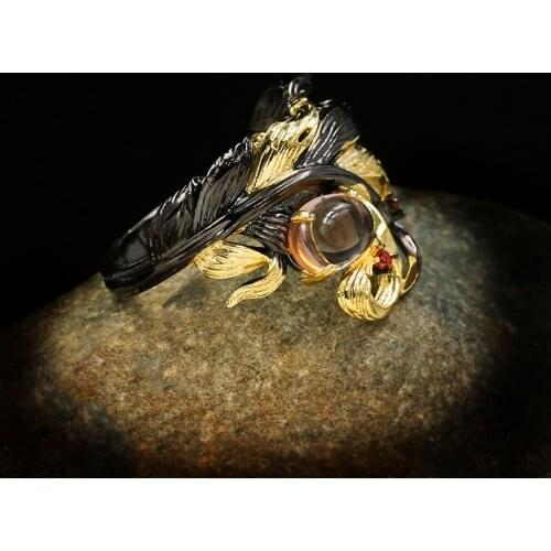 Luxury Female White Oval Moonstone Ring Charm 14KT Black Gold Wedding Rings For Women Vintage Red Crystal Engagement Big Ring