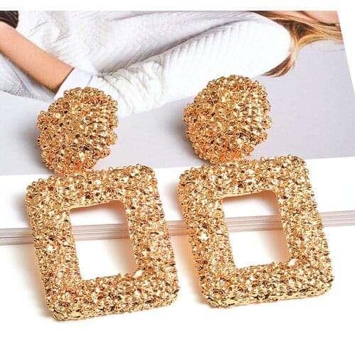 Trendy Simple Design Geometric Gold Alloy Drop Dangle Earrings For Women Girls Fashion Statement Party Jewelry