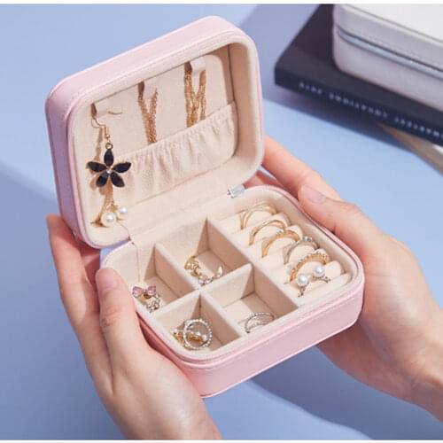 Earring Ring Holder Zipper Case PU Leather Jewelry Box Portable Case Organizer Jewelry Display Holds Stand Box