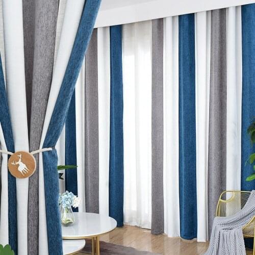 Modern Mediterranean Style Curtain Polyester Cotton Chenille Seamless Stitching High Shading Curtains for Living Room Bedroom