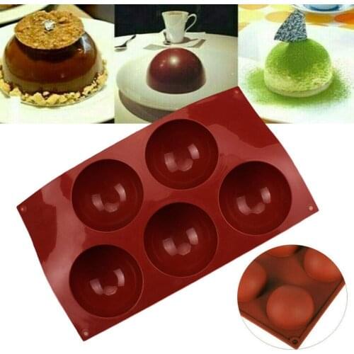 Silicone Mold For Cake Pastry Baking Half Round Ball Soap Ice Candy Chocolate Pudding Form Hole 5 Bread Jelly Dome Silicone F9C3