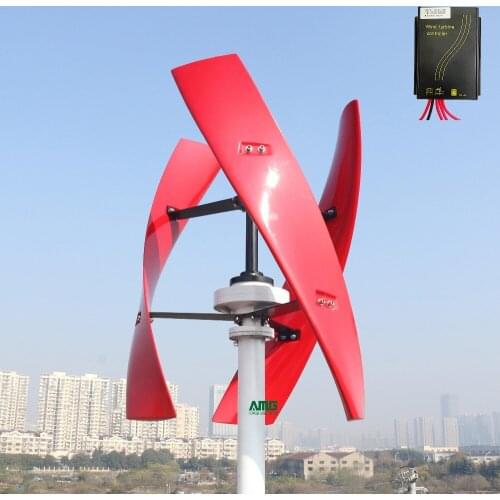 400W 12V 24V Spiral Wind Turbine Generator Red/White VAWT Vertical Axis Residential energy with PWM Charger Controller