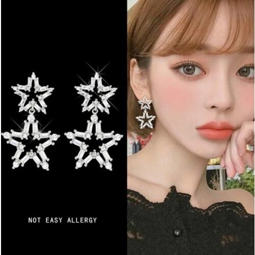 Super Fairy Exaggerated Earrings Long Ear Jewelry Needle Shiny Star Personality Earrings Wild Five-pointed Star