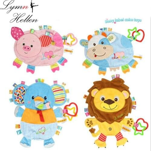 TOLOLO 27cm Baby Plush Doll soft cattle pig lion elephant Toy Infant puppet appease towel calm wipers with rubber ring toys kid