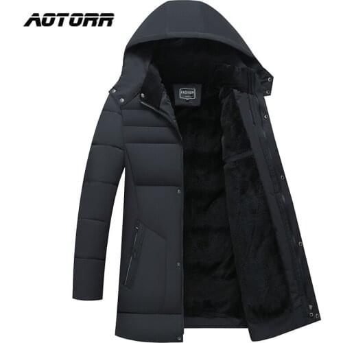Thick Parka Jacket Men Hooded Parkas Jacket Fleece Warm Waterproof Male Hat Detachable Casual Business Mens Winter Outerwear New