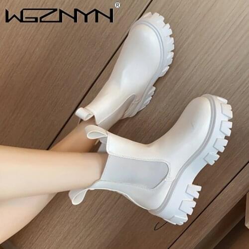 High Quality Ankle Boots for Women Autumn Motorcycle Boots Thick Heel Platform Shoes Woman Slip on Round Toe Fashion Martin Boot