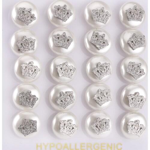 LUXUKISSKIDS Wholesale 10Pairs/lot Crown Steel Color Stud Earrings For Women Fake Pearl Earings Fashion Jewelry Brincos