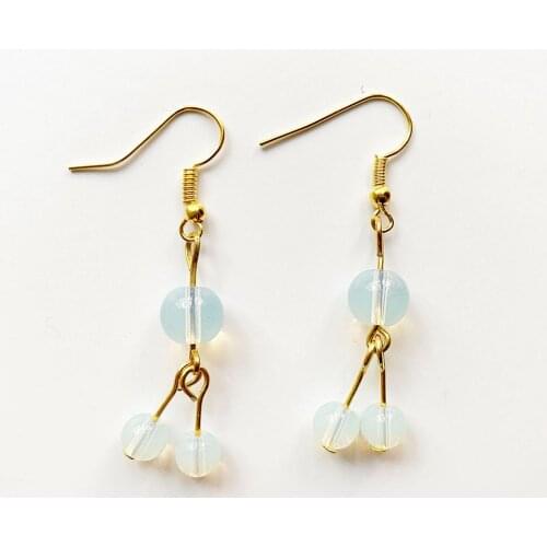 Bhuann White Opal Opalite Stones Beads Hook Earrings Gold Color Crystal Drop Earrings Creative Jewelry Handmade 1 Pair
